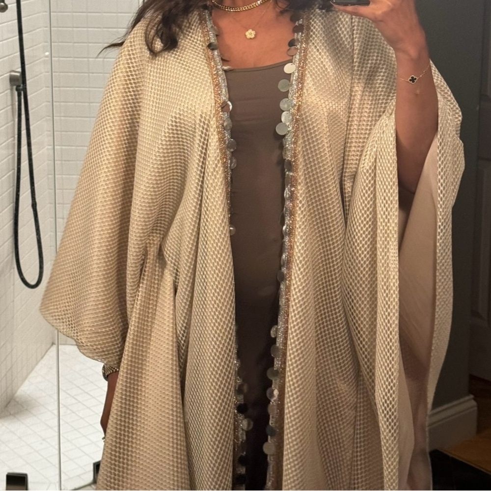 Elegant Cream Kimono with Sequin Trim